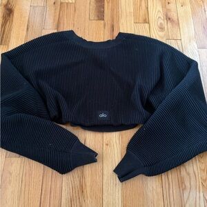 Alo Black Ribbed Cropped Shrug